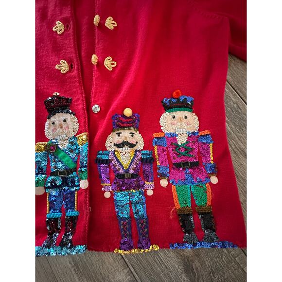 RARE Vintage Michael Simon Women's Red Nutcracker Cardigan Sweater Size Small - Picture 6 of 13